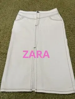 ★ZARA ❤️美品白デニム　伸縮性　タイトロングスカート　前スリット　お値下げ‼️
