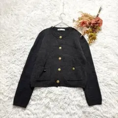ZARA ザラ ニットカーディガン L 大きめ ウール混 厚手 金ボタン 秋冬