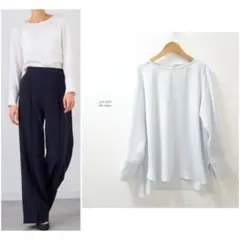 美品☆24SS☆ANAYI アナイ トリアセサテンTブラウス ライトブルー