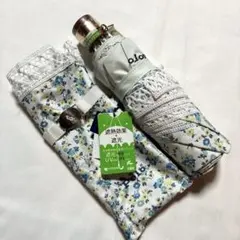ポロ ラルフローレン・晴雨兼用折傘（小花柄 ブルー系・遮光 遮熱効果 UVのサムネイル
