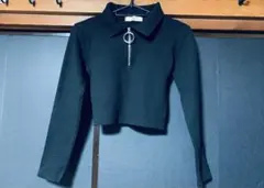 MIXXMIX｜ミックスエックスミックス クロップド丈 黒 長袖ポロシャツ