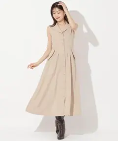 【新品タグ付】アンドクチュール　ベージュ 襟付フレアワンピース　ロングワンピース