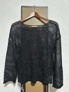 FLC ラメ入りメッシュセーター 黒 Lサイズ