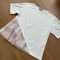 【ブルーレーベルクレストブリッジ】アシンメトリーカットソー ピンク　チュール切替