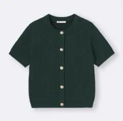 GU ケーブルメタルボタンカーディガン 半袖 ダークグリーン M