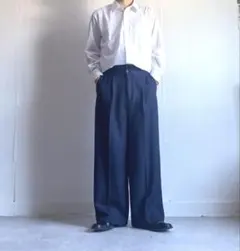古着 ワイドスラックス ネイビー センタープレス