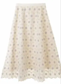 花柄レーススカート リボン付き ホワイト
