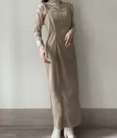 ベロア調Iラインキャミワンピース