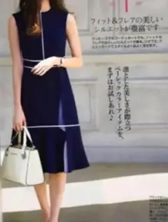 CELFORD レース切替ノースリーブワンピース ネイビー