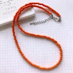 50cm・太さ4mm　オレンジ色　メンズ　ハンドメイド　ビーズネックレス