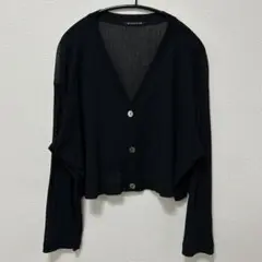 mizuiro ind メッシュVネックショートカーディガン ブラック