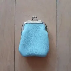 水色 レザー がま口 コインケース