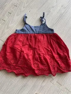 baby GAP 赤デニム刺繍ワンピース 3-6ヶ月