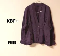 KBF+　リネン100% 変形シャツ ペプラムライン ダークパープル ゆったりのサムネイル
