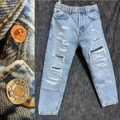 ZARA ハードダメージ加工　インディゴデニム　ジーンズ　インポート　クラッシュ