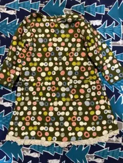 ハンドメイドドットオリーブグリーンワンピース110-120レトロ