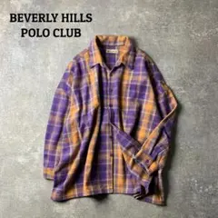 【ビバリーヒルズポロクラブ】 チェックシャツ ボックスシルエット 刺繍ロゴ 古着