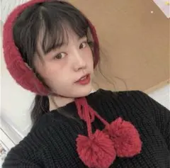 耳あて　イヤーマフラー　レディース　ニット　韓国　イヤーマフ　防寒　赤　ボア　冬