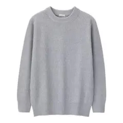 【未使用品】 GU コットンアゼクルーネックセーター GRAY (Lサイズ)