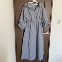 ブルーグレー　水色　シャツワンピース L