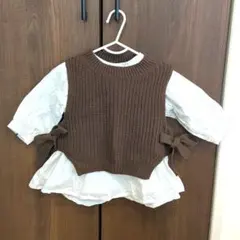 【petit main】シャツ＆ニットベスト　2枚セット S(80-90cm)