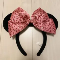 ミニー　カチューシャ　アニマル　ヒョウ柄　リボン　ピンク　ディズニーリゾート