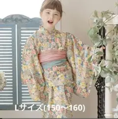 キャサリンコテージ　花柄パウダーピンク　浴衣ワンピ型セパレート　帯2本　L