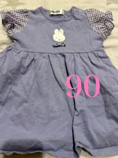 ミッフィー 半袖ワンピース 90 ラベンダー チェック チュニック