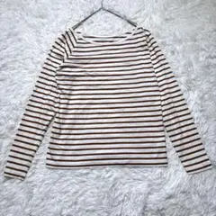 【ローリーズファーム】Tシャツ F 白茶 綿100 春秋 カットソー ボーダー柄