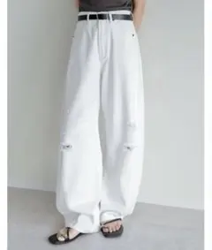 【Re:EDIT】裾フリンジバレルレッグデニムパンツのサムネイル