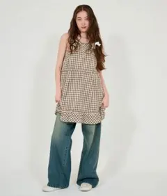 は*様 tinajojun 裾フリル ノースリーブチェックワンピース