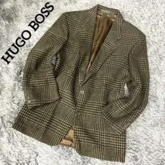 【美品】ヒューゴボス ツイード テーラードジャケット カーキ系 ヴィンテージ