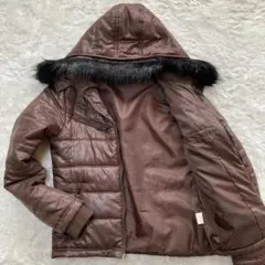 y2k 00s 中綿ジャケット L 茶 光沢 ファー お兄系 平成 ギャル男