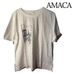 新品タグ付き。AMACA パリ風景イラスト Tシャツ ホワイトのサムネイル