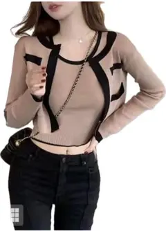 配色ショート丈カーディガンXタンクトップニットアンサンブル[ac2074]