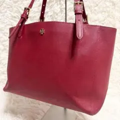 TORY BURCH エマーソン サフィアーノ トートバッグ レッド 牛革