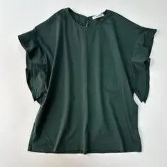 オペークドットクリップ　フレンチスリーブ　カットソー　グリーン　38 M