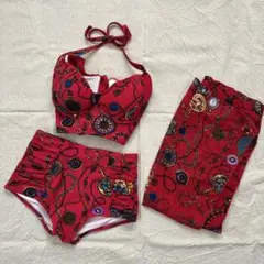 【美品セット販売】時計とチェーン柄　セパレート　水着　ビキニ　パレオ Mサイズ