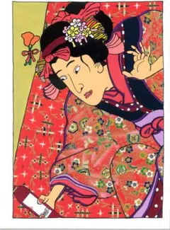 手描イラスト ポップアート浮世絵風【ほろ酔いウキウキ, ポスカアート