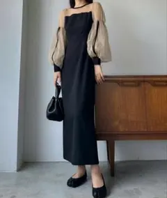 Louere シアースリーブ ロングワンピース ブラック