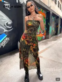 SHEIN 廃盤　花柄シースルーキャミワンピース　Y2K