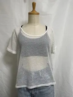 ホワイト メッシュ Tシャツ Mサイズ