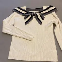 セーラー襟リボン付き長袖ニット　薄手