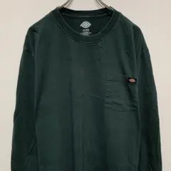 ディッキーズ　長袖　無地　シンプル　胸ポケット　長袖　グリーン　古着　2XL