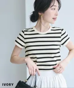 BASEMENT online 半袖クルーネックボーダートップス