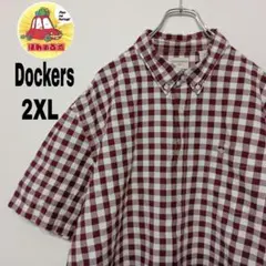 USA古着 DOCKERS　半袖ボタンシャツ2XL　ワインレッドホワイトチェック