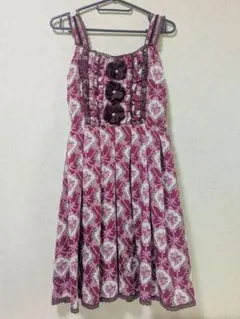 axes femme ひざ丈 フラワー ワンピース 裾レース パープル M