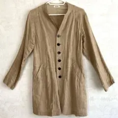 Planation ベージュ リネン ノーカラージャケット カーディガン