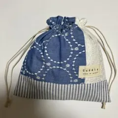 15 刺繍レース切替 ストライプ 巾着袋のサムネイル