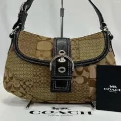【美品】コーチ F12316 シグネチャー パッチワーク ワンハンドバッグ 茶